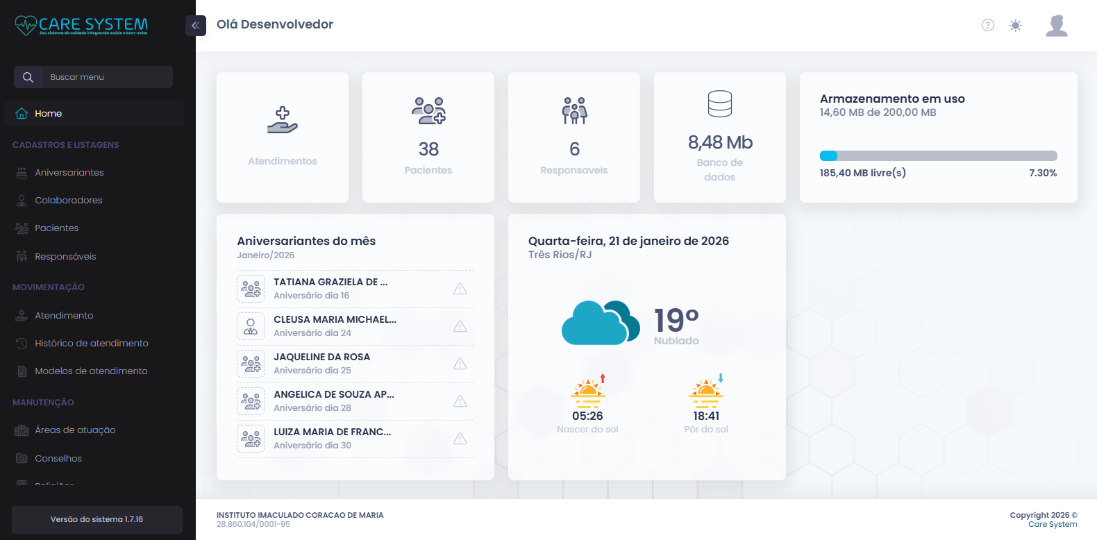 Preview interativo do CareSystem